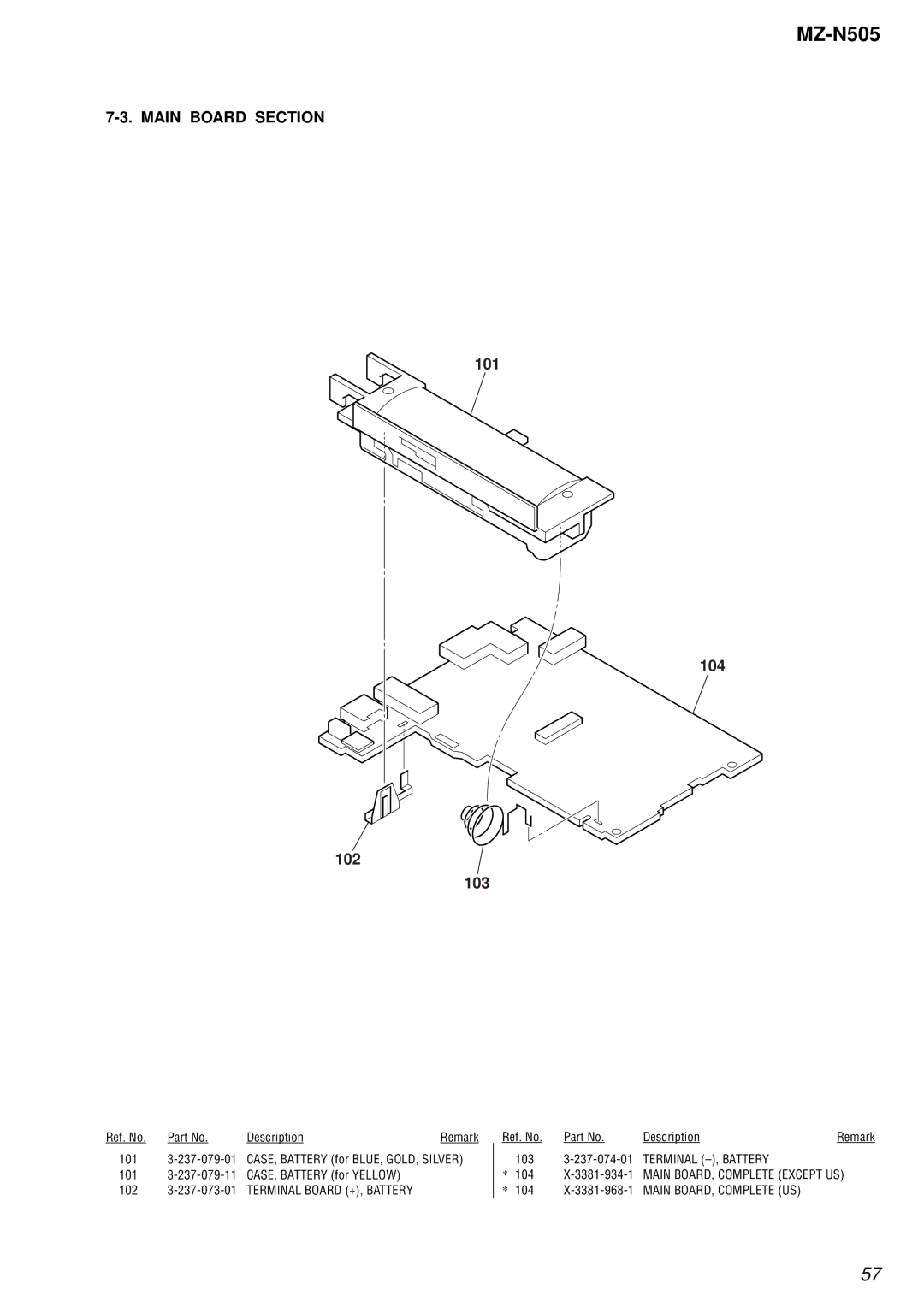 Sony MZ-N505 service manual Main Board Section, 101 104 102 103 