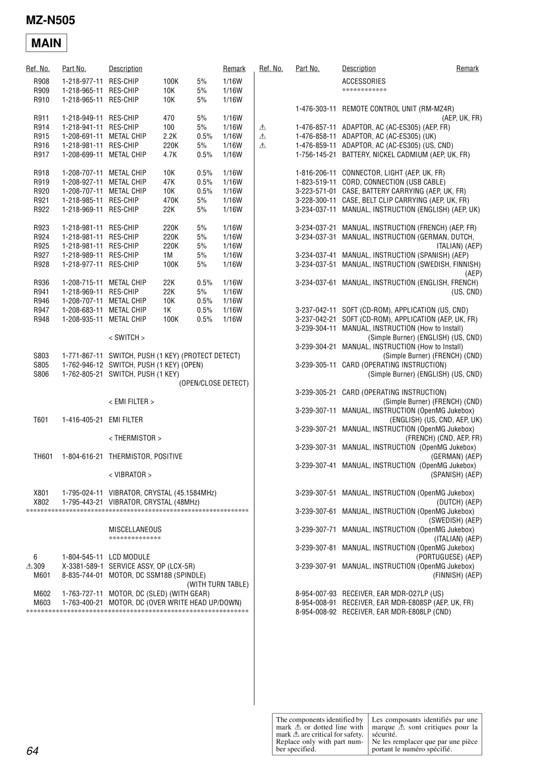 Sony MZ-N505 service manual OPEN/CLOSE Detect EMI Filter 