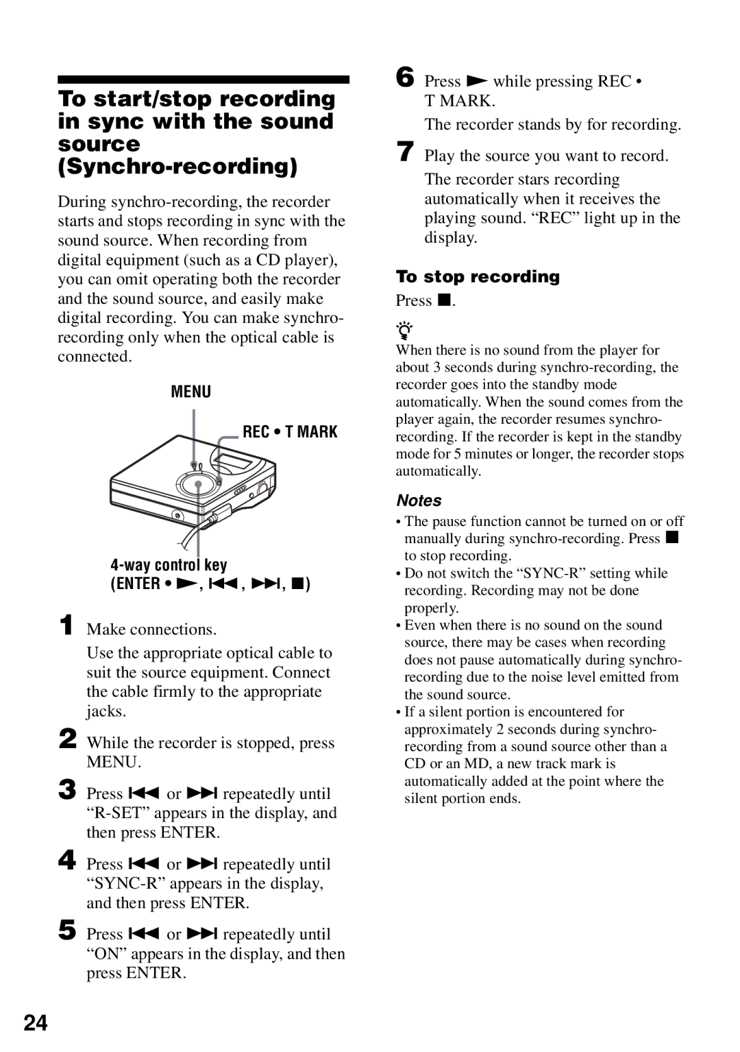 Sony MZ-N510 operating instructions Mark, To stop recording, Press 