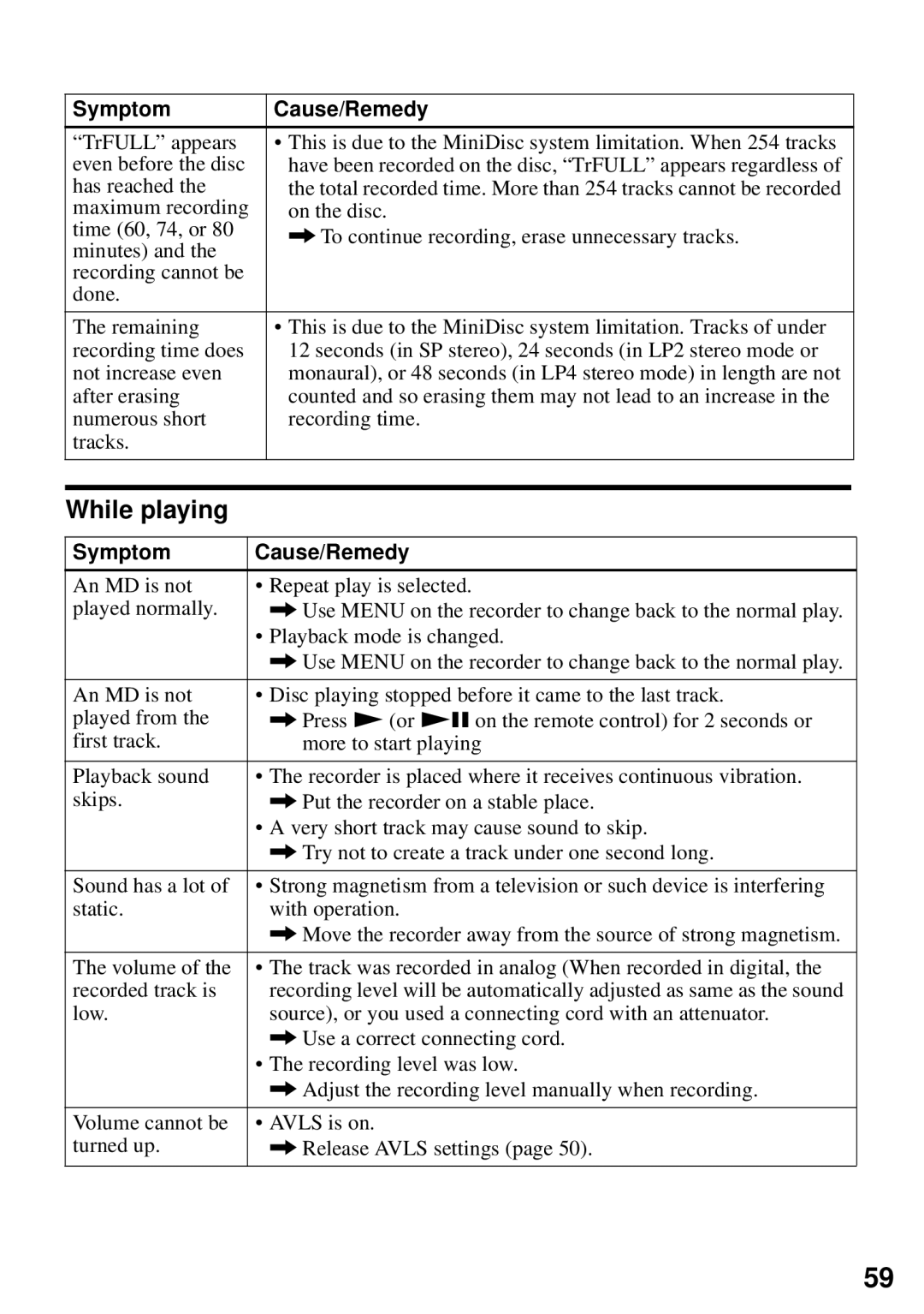 Sony MZ-N510 operating instructions While playing 