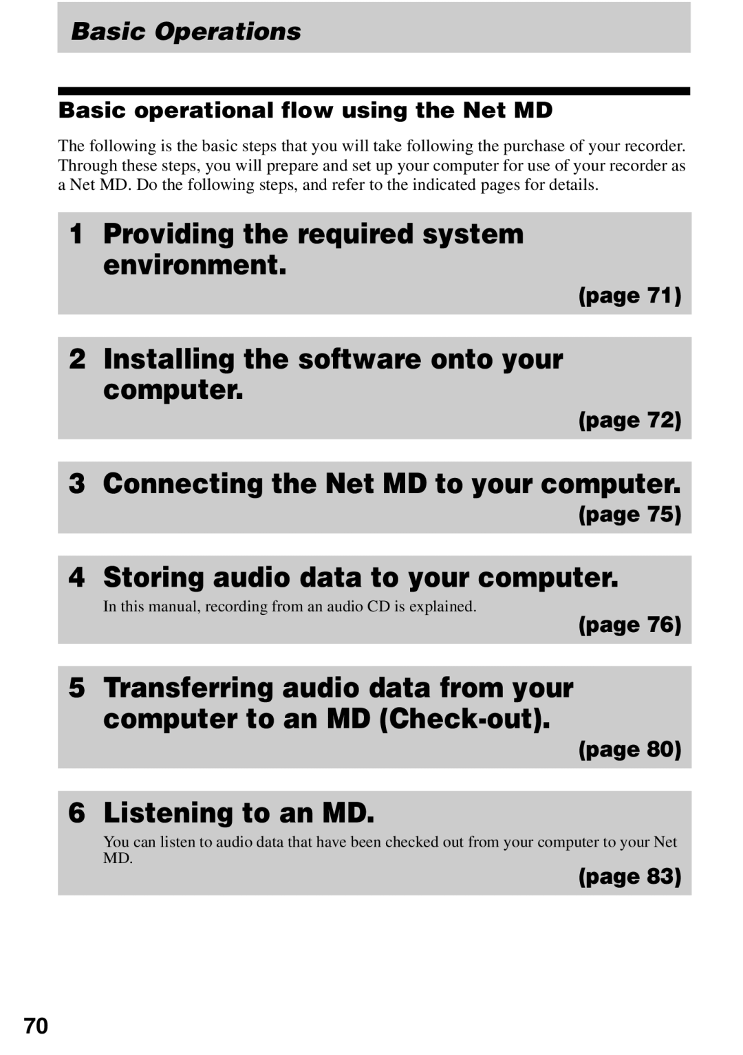 Sony MZ-N510 operating instructions Basic Operations, Basic operational flow using the Net MD 