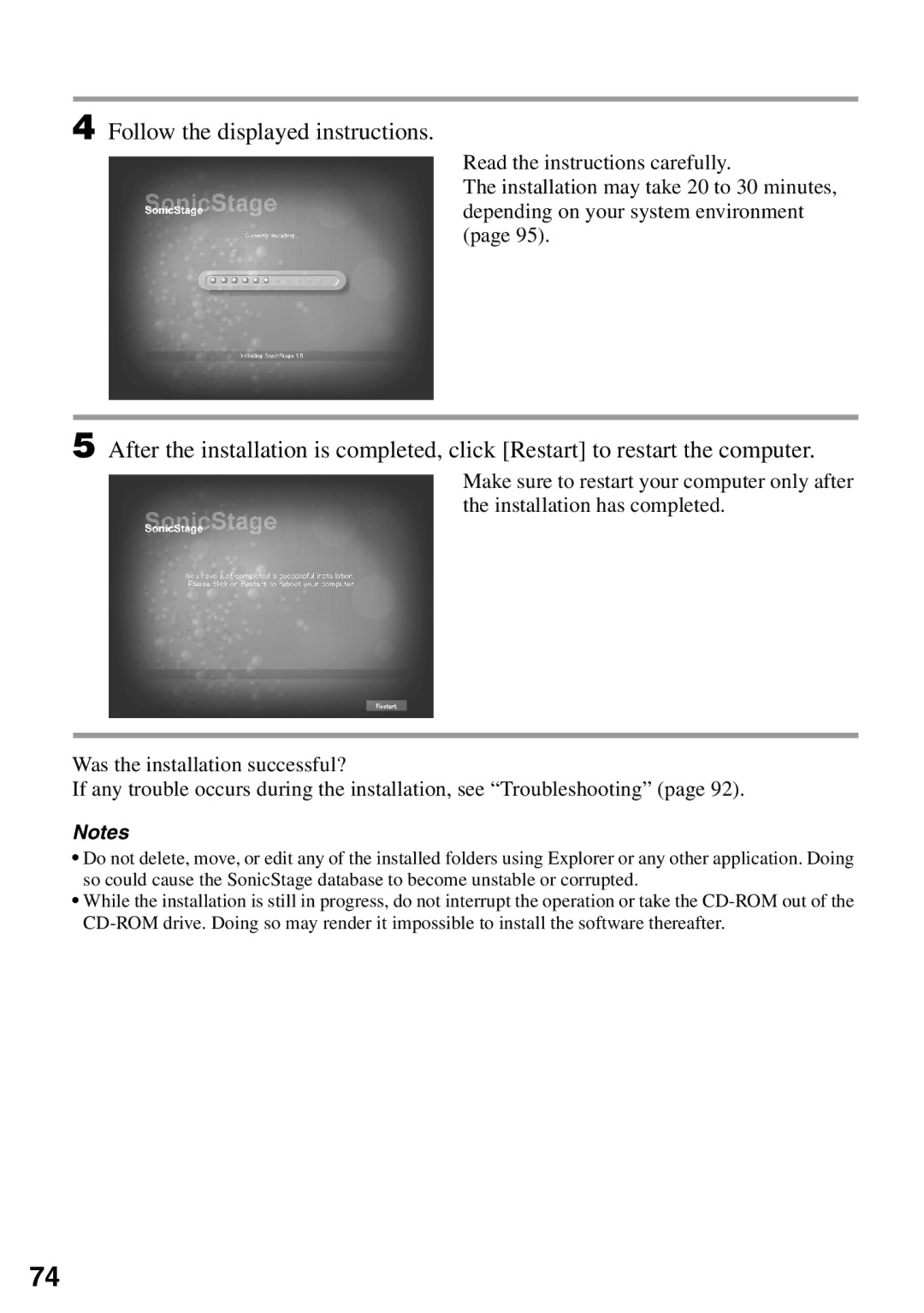 Sony MZ-N510 operating instructions Follow the displayed instructions 