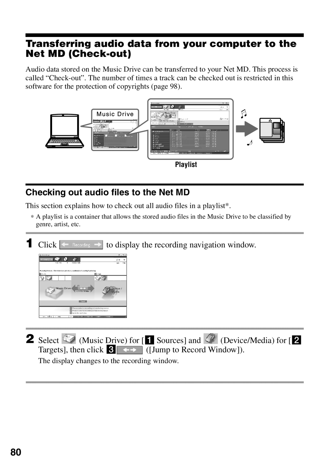 Sony MZ-N510 operating instructions Checking out audio files to the Net MD, Playlist 