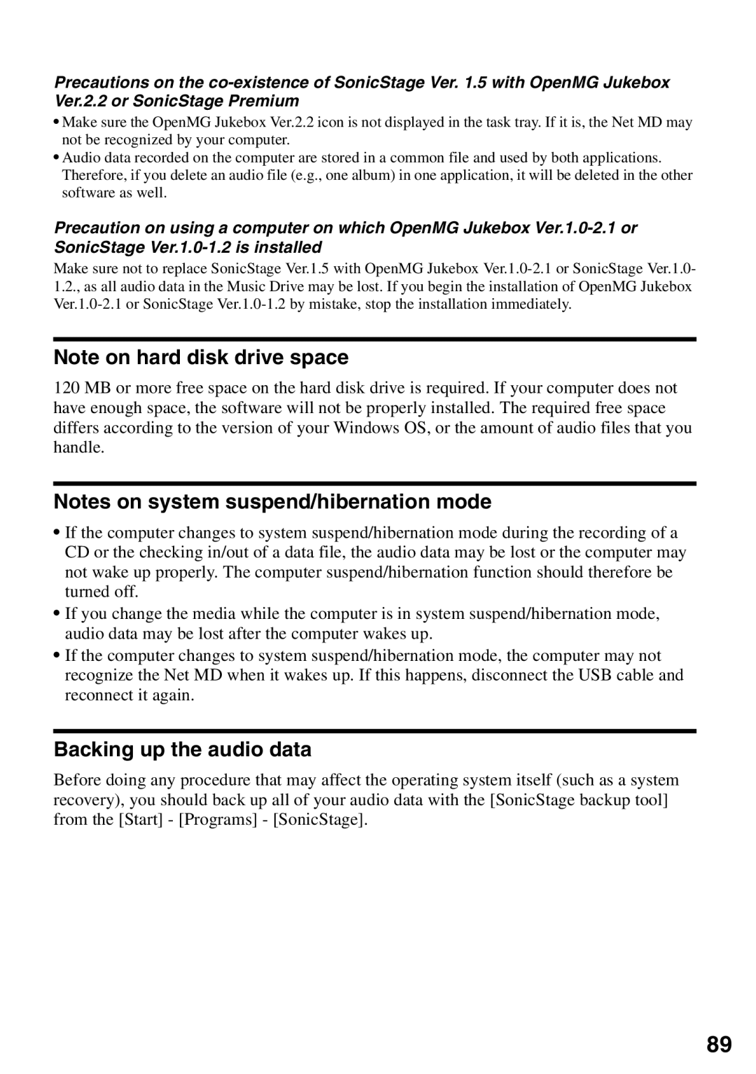 Sony MZ-N510 operating instructions Backing up the audio data 