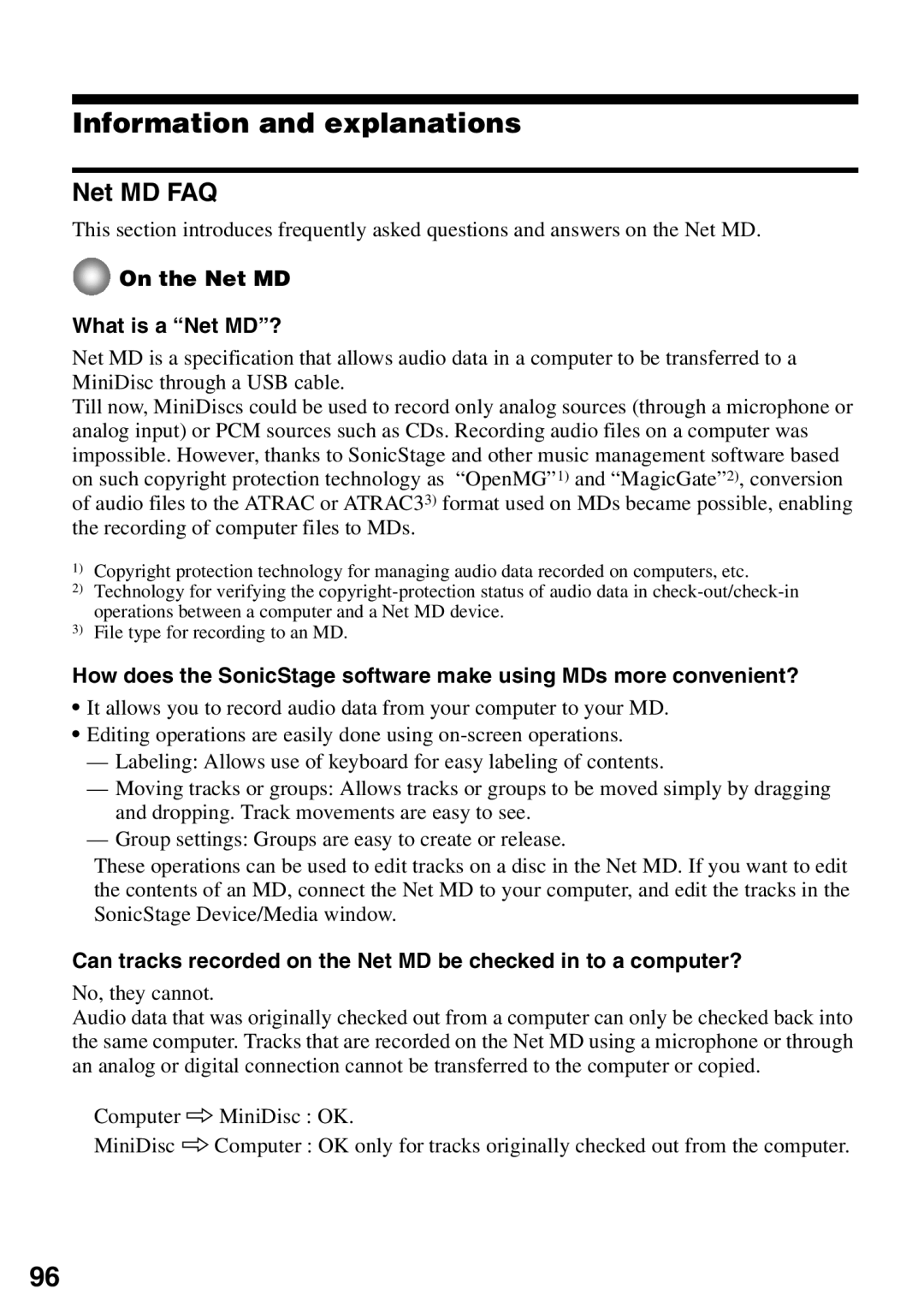 Sony MZ-N510 operating instructions Information and explanations, Net MD FAQ, On the Net MD What is a Net MD? 