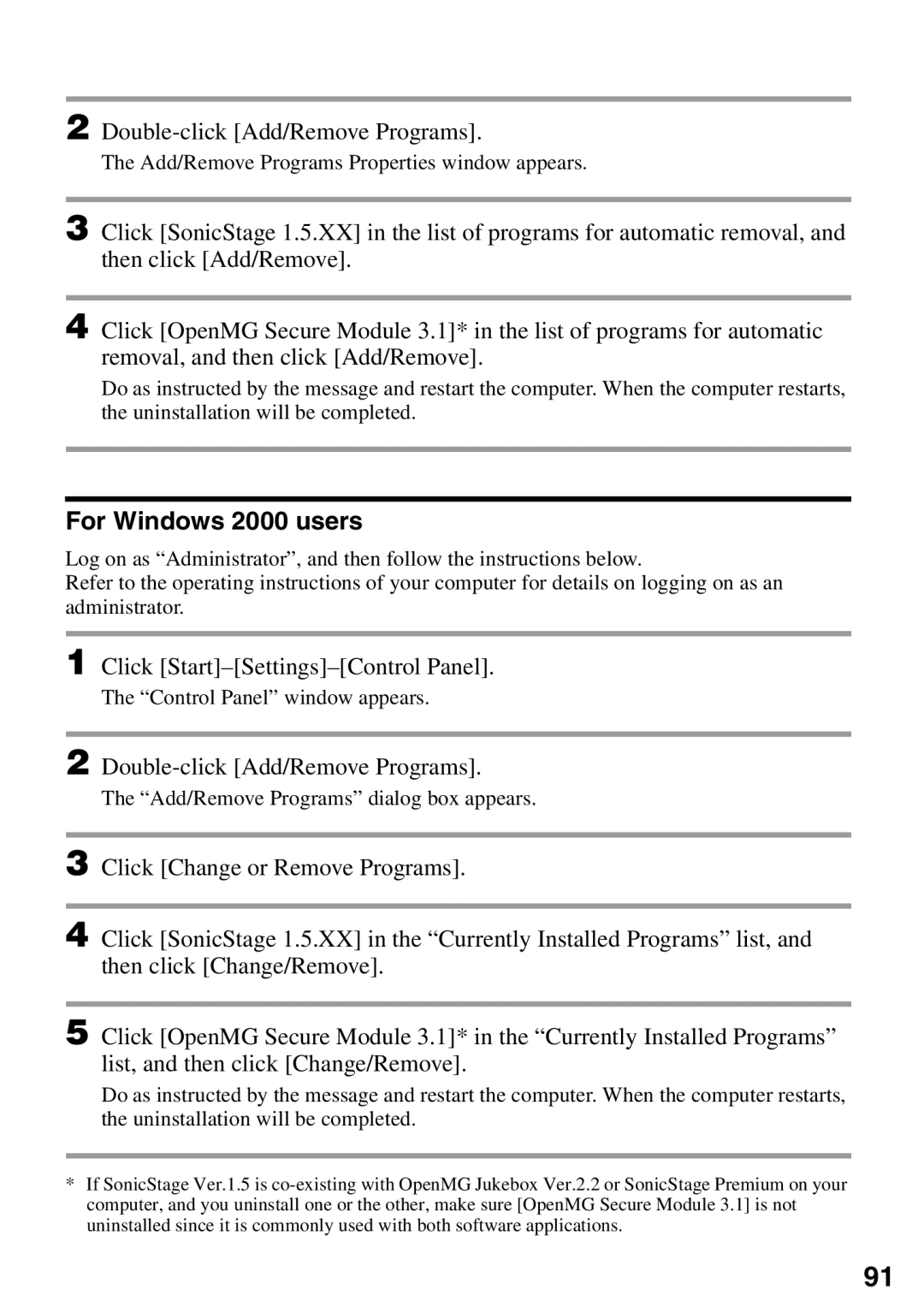 Sony MZ-N510 operating instructions For Windows 2000 users 