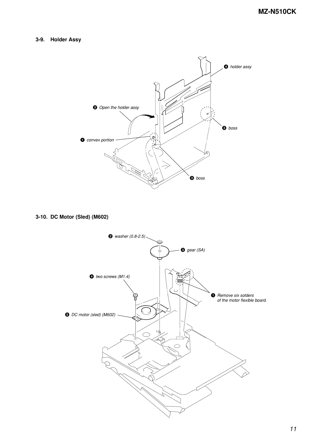 Sony MZ-N510CK service manual Holder Assy, DC Motor Sled M602 