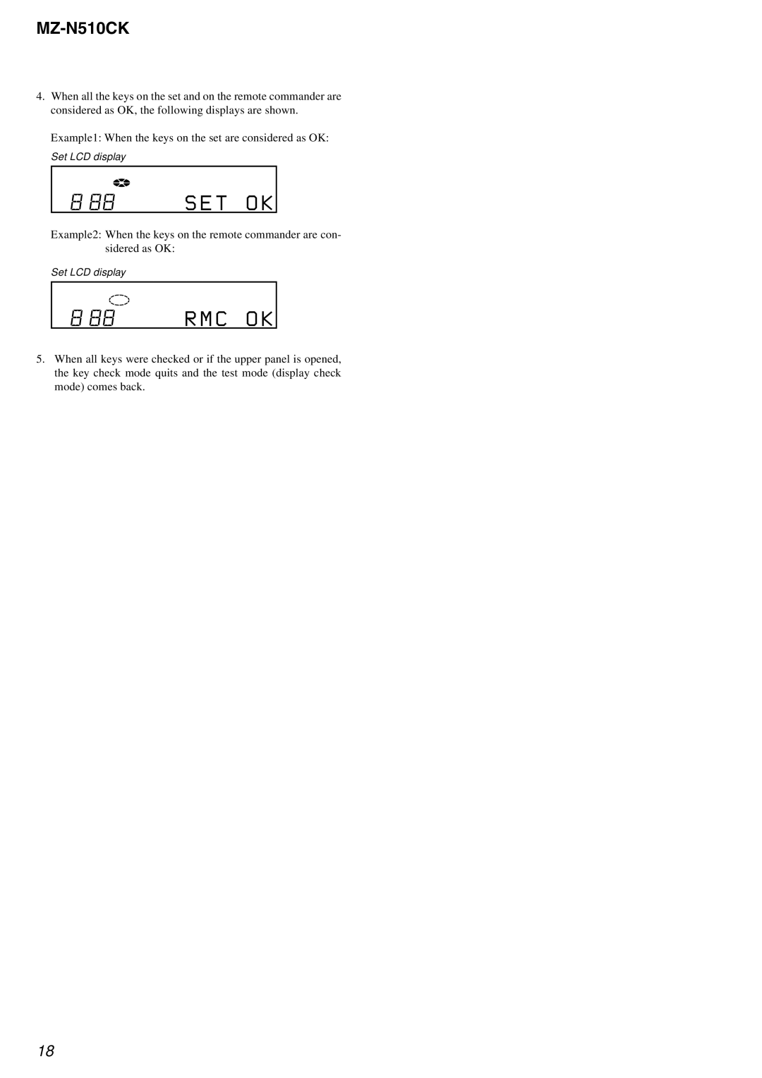 Sony MZ-N510CK service manual Set Ok, Rmc Ok 