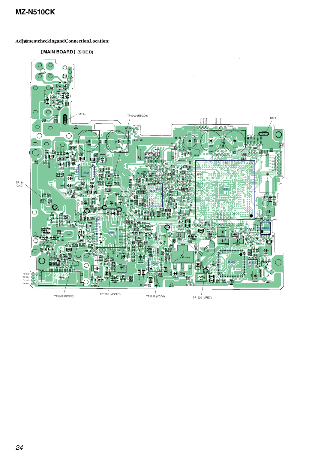 Sony MZ-N510CK service manual Adjustment/checking and Connection Location 