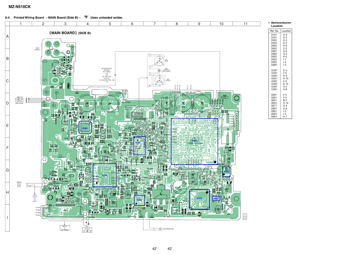 Sony MZ-N510CK service manual Printed Wiring Board Main Board Side B Uses unleaded solder 