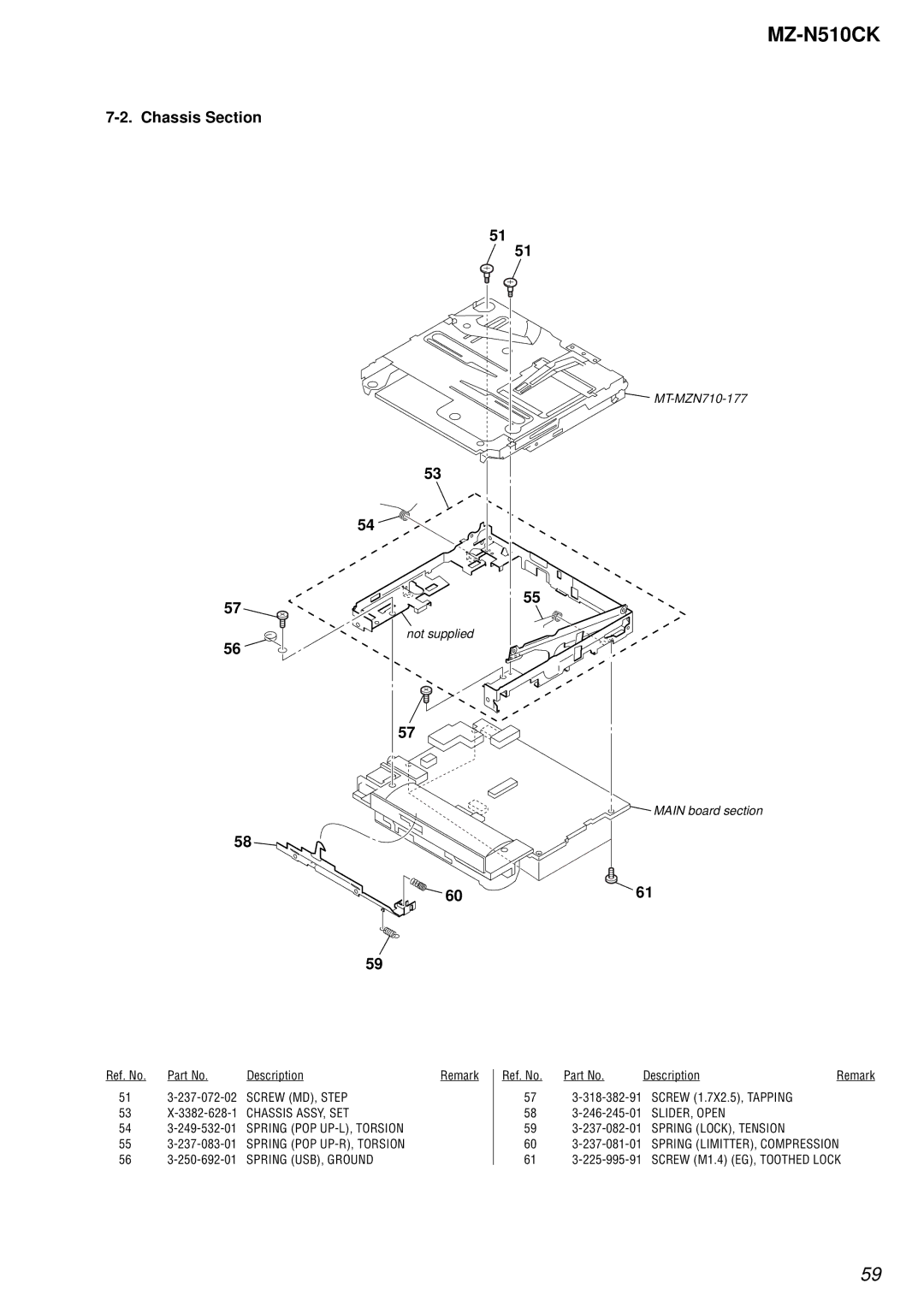 Sony MZ-N510CK service manual Chassis Section, MT-MZN710-177 Not supplied Main board section 