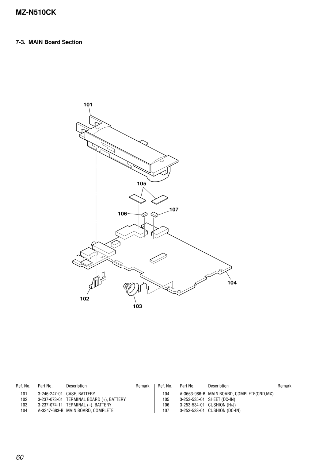 Sony MZ-N510CK service manual Main Board Section, 101 105 106 102 103 107 104 