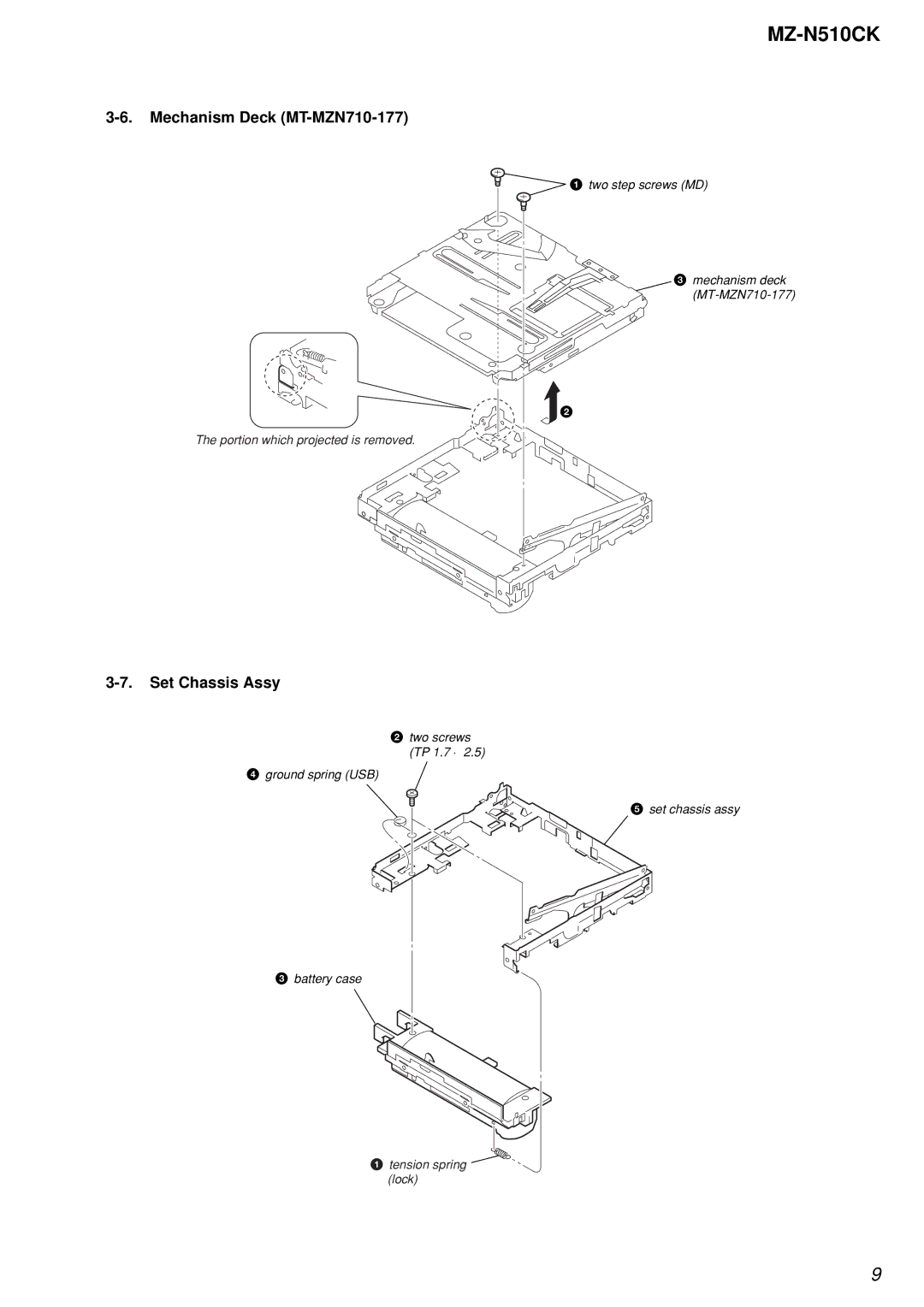 Sony MZ-N510CK service manual Mechanism Deck MT-MZN710-177, Set Chassis Assy 