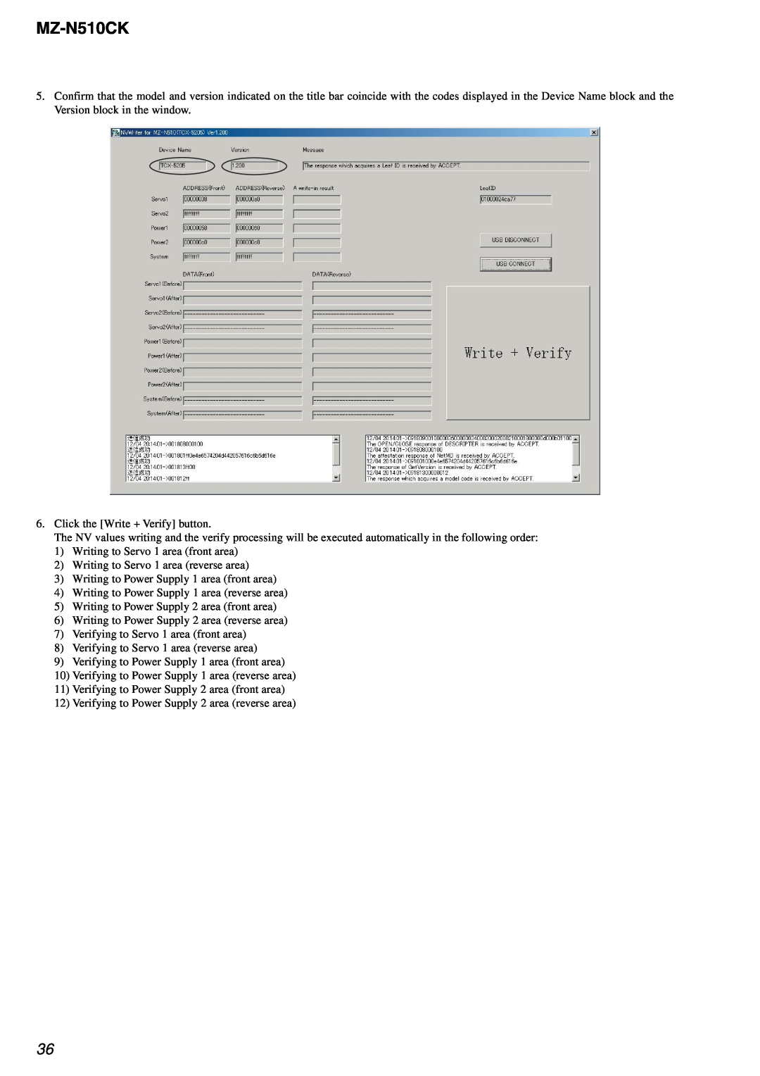 Sony MZ-N510CK service manual Click the Write + Verify button 