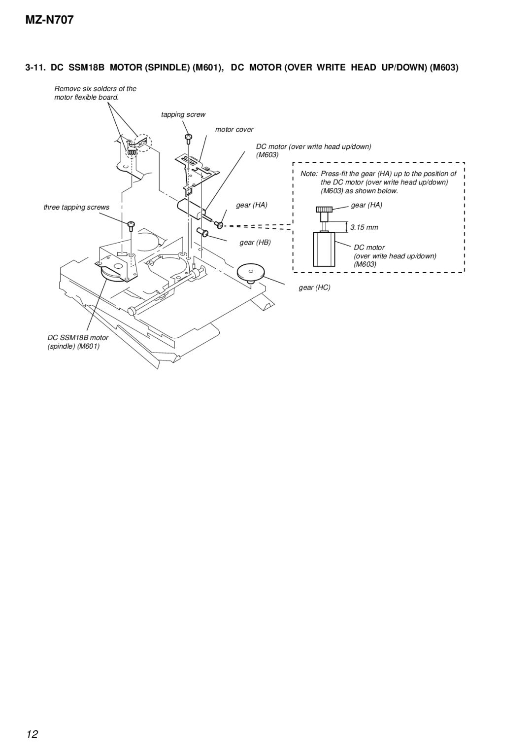 Sony MZ-N707 service manual Gear HA 