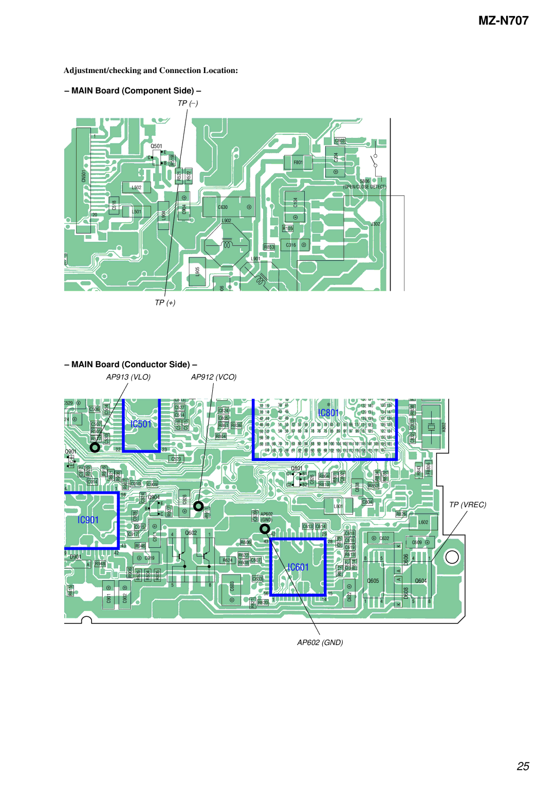 Sony MZ-N707 service manual IC501, Main Board Component Side 