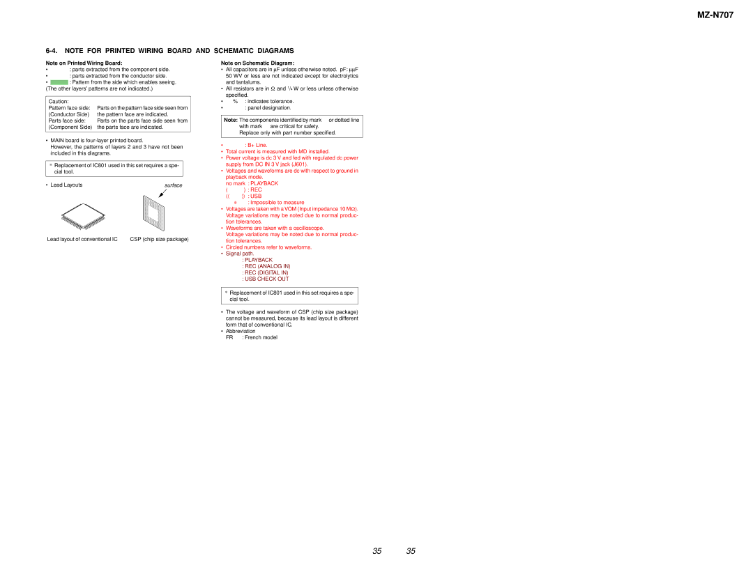 Sony MZ-N707 service manual Lead Layouts 