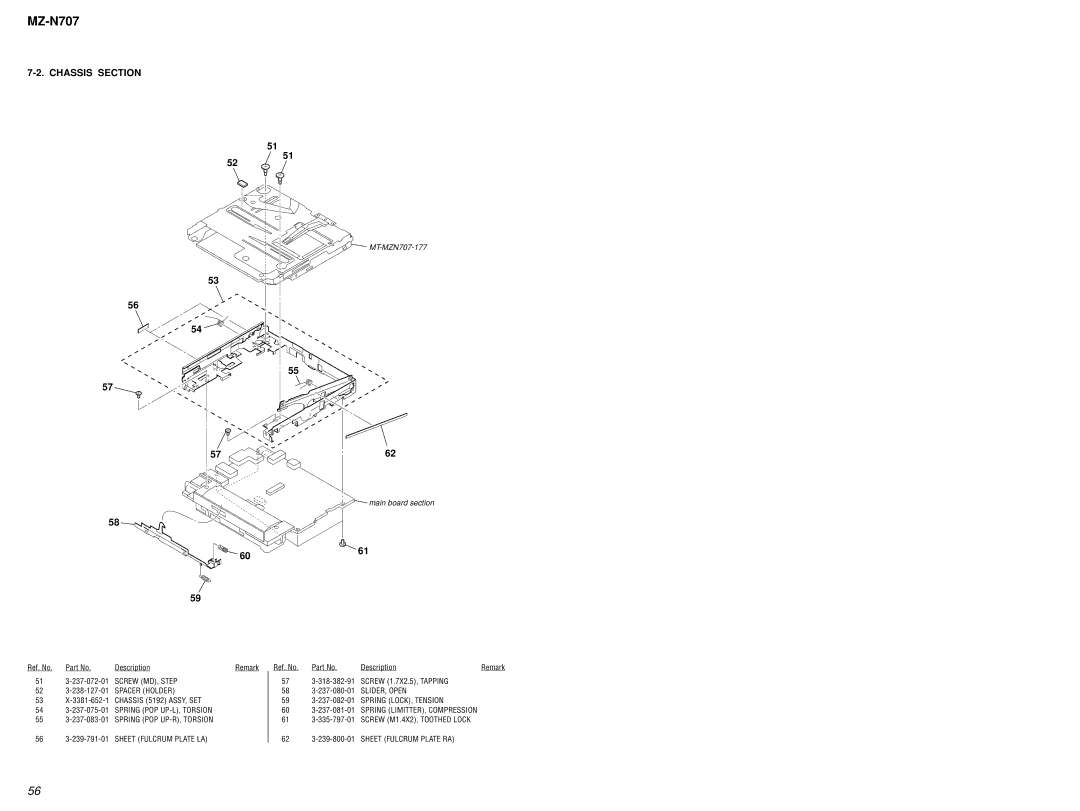 Sony MZ-N707 service manual Chassis Section, MT-MZN707-177 Main board section 