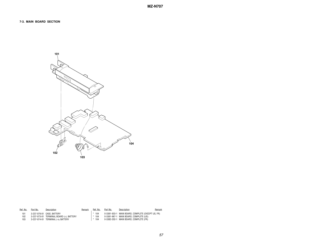 Sony MZ-N707 service manual Main Board Section, 101 104 102 103 