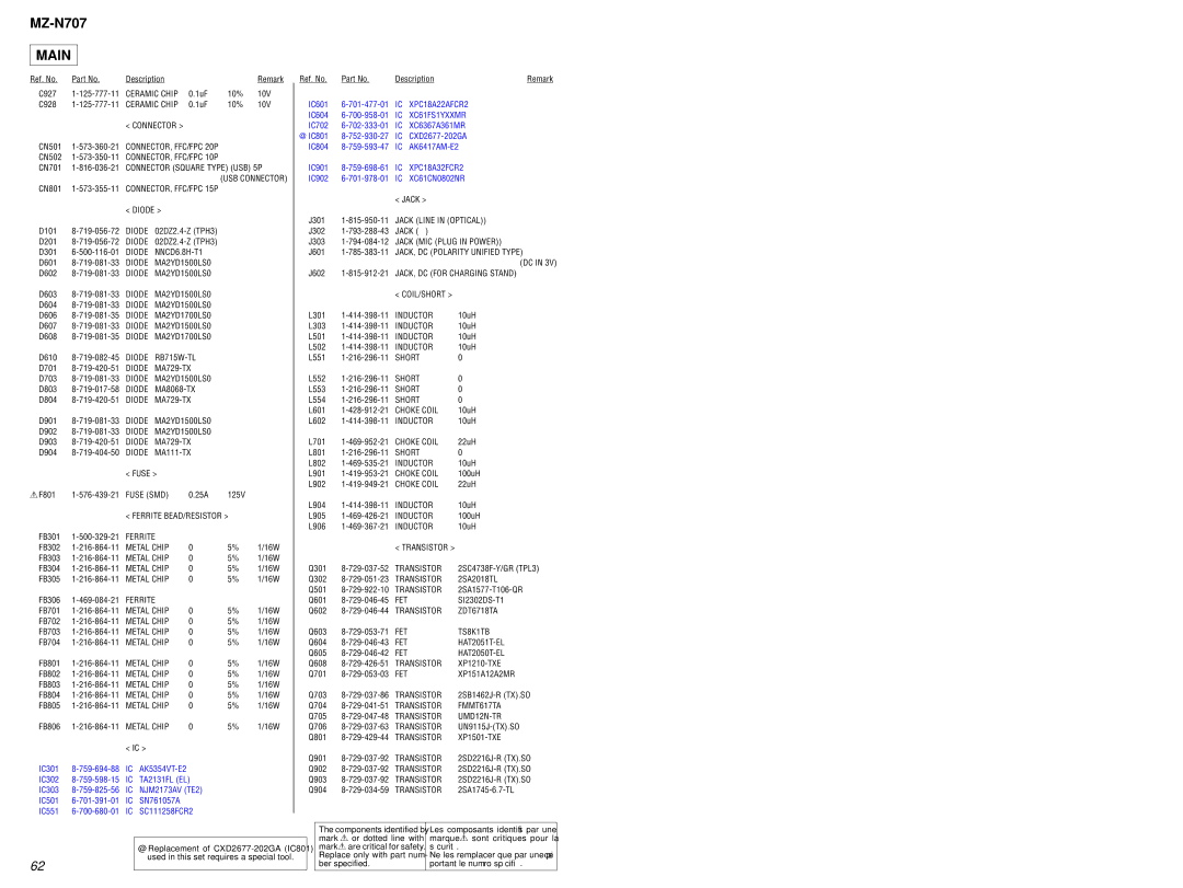 Sony MZ-N707 service manual XPC18A22AFCR2 