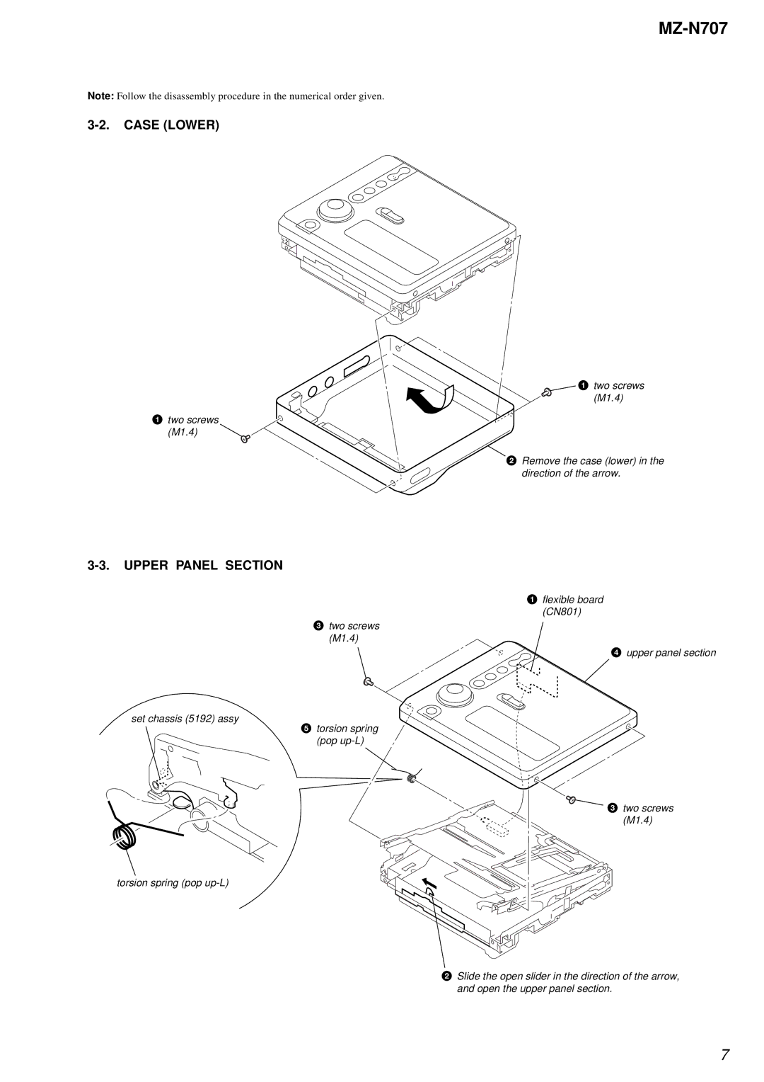 Sony MZ-N707 service manual Case Lower, Upper Panel Section 