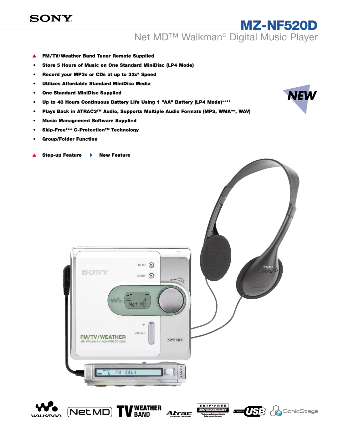 Sony MZ-NF520D manual Net MD Walkman Digital Music Player 