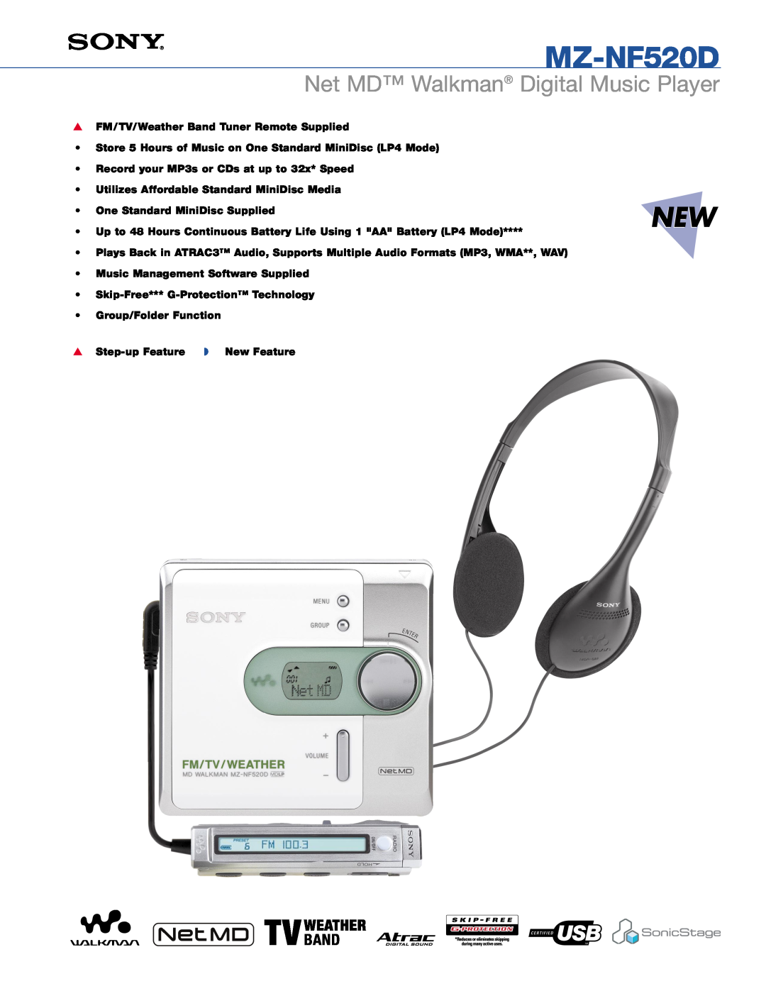 Sony MZ-NF520D manual Net MD Walkman Digital Music Player 