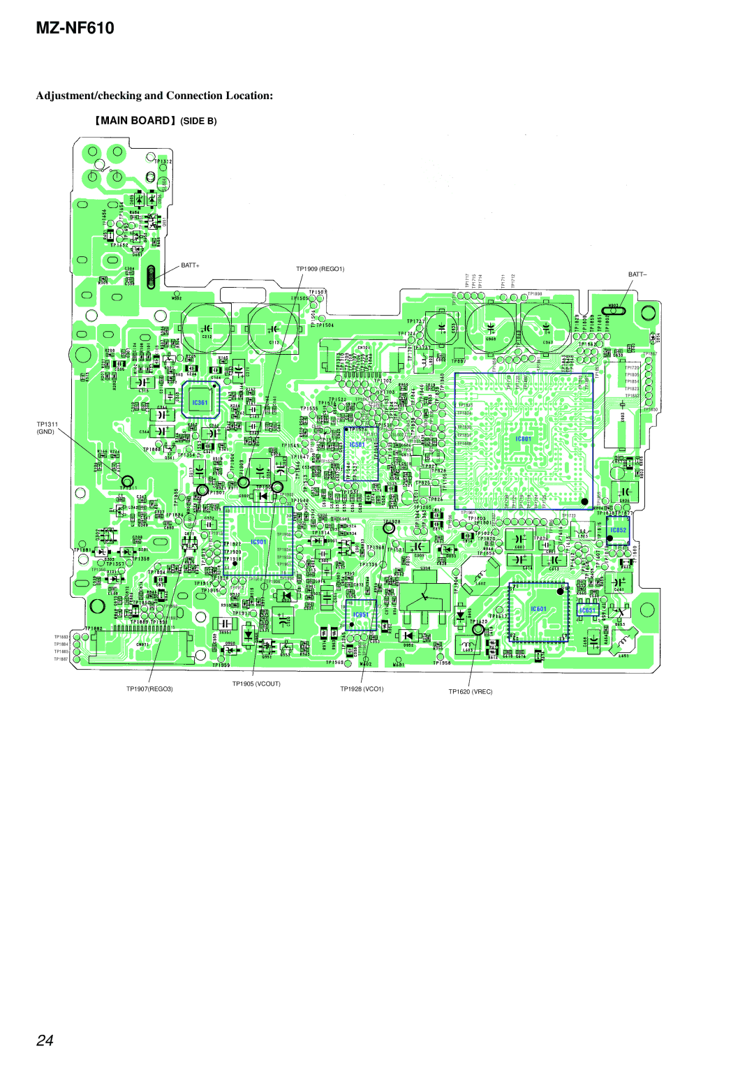 Sony MZ-NF610 service manual Adjustment/checking and Connection Location 