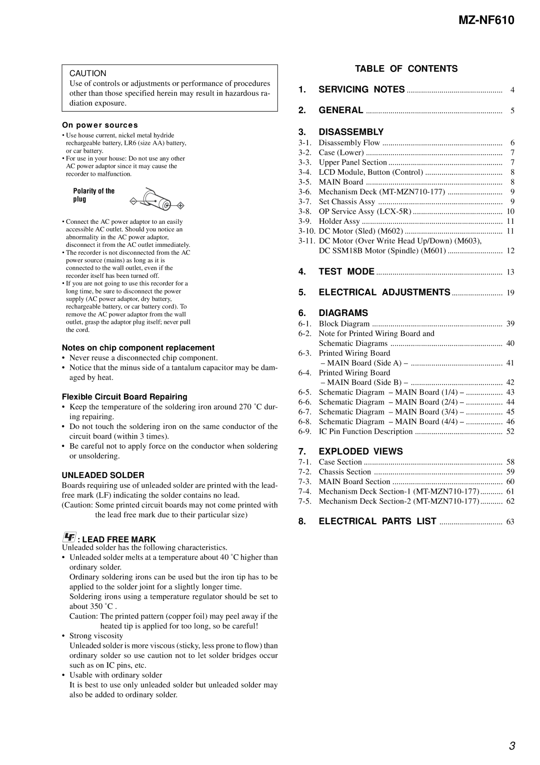 Sony MZ-NF610 service manual Flexible Circuit Board Repairing, On power sources 