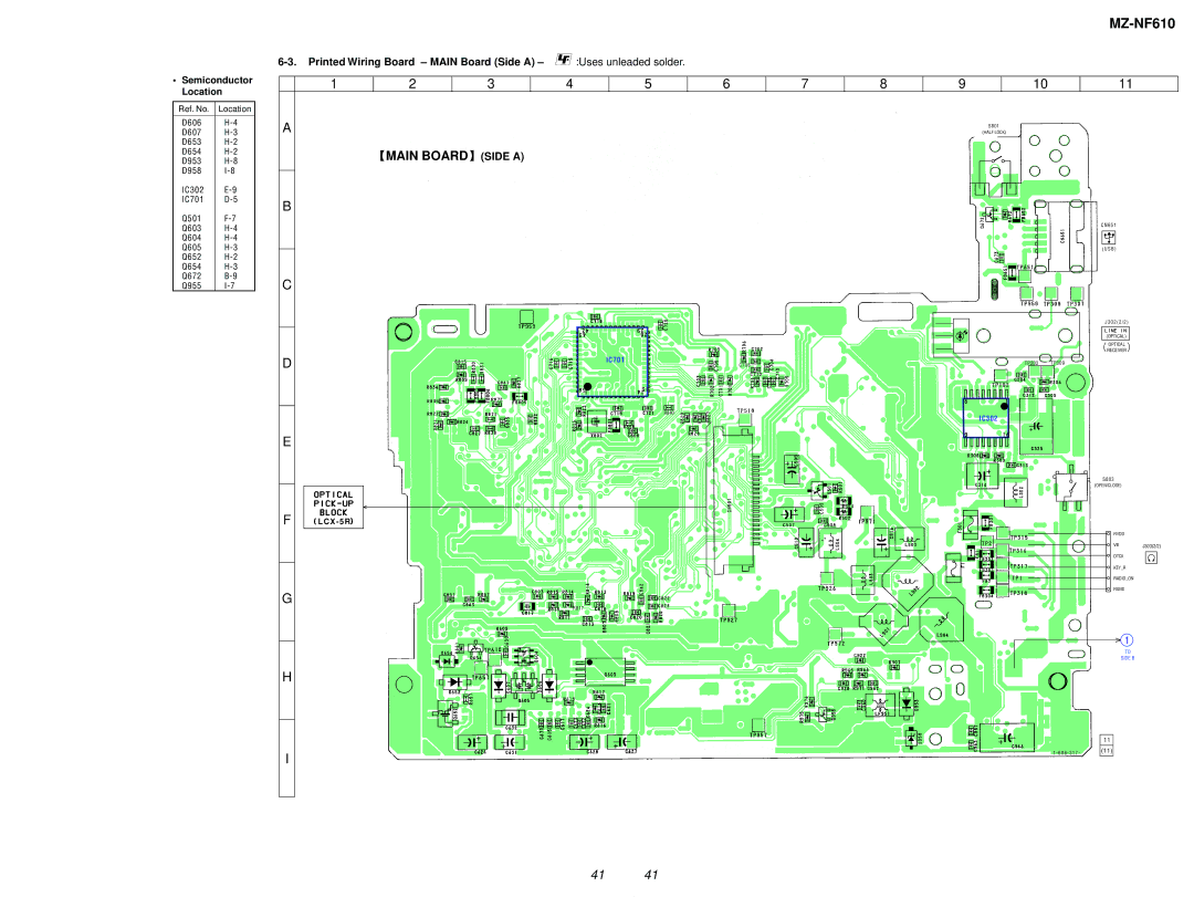 Sony MZ-NF610 service manual Printed Wiring Board Main Board Side a Uses unleaded solder, Semiconductor Location 