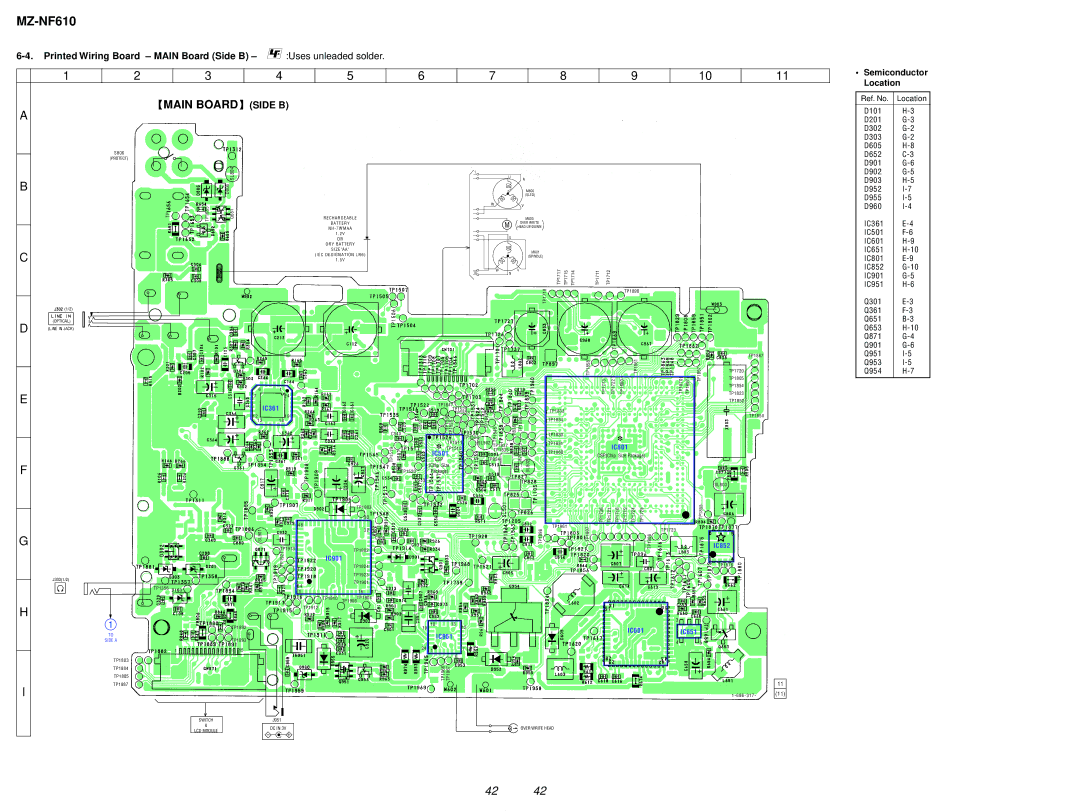 Sony MZ-NF610 service manual Printed Wiring Board Main Board Side B Uses unleaded solder 