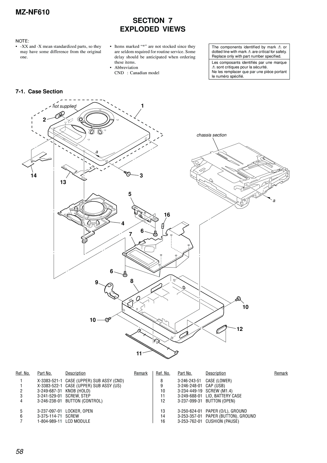 Sony MZ-NF610 service manual Exploded Views, Case Section 