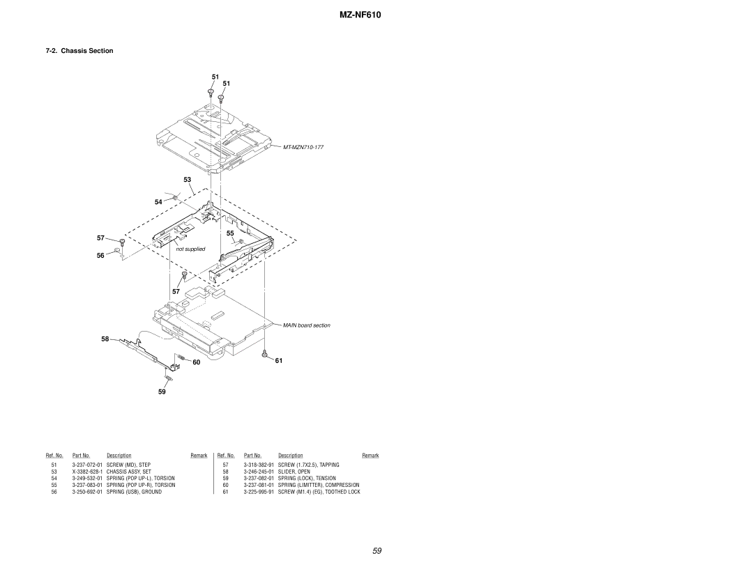 Sony MZ-NF610 service manual Chassis Section, MT-MZN710-177 Not supplied Main board section 