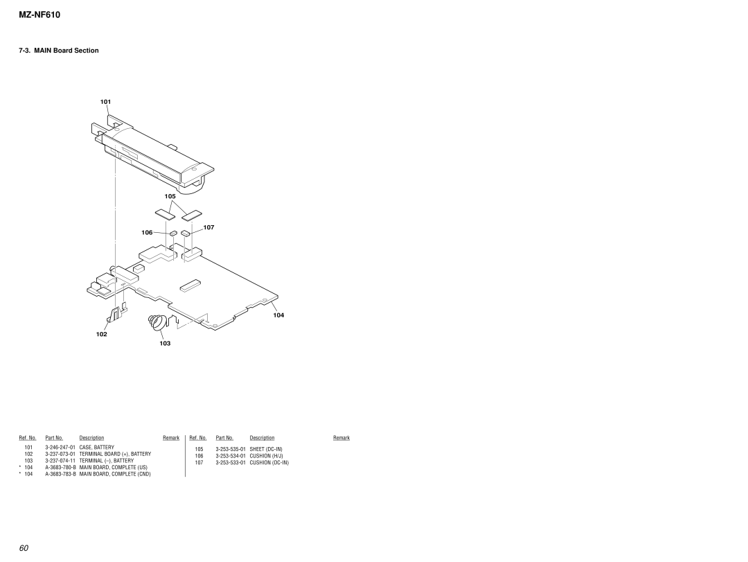 Sony MZ-NF610 service manual Main Board Section, 101 105 106 102 103 107 104 