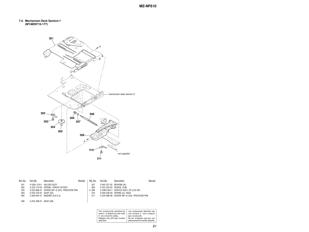 Sony MZ-NF610 service manual Mechanism Deck MT-MZN710-177 301, 302 308 306 303307 304 305 309 310, 311 