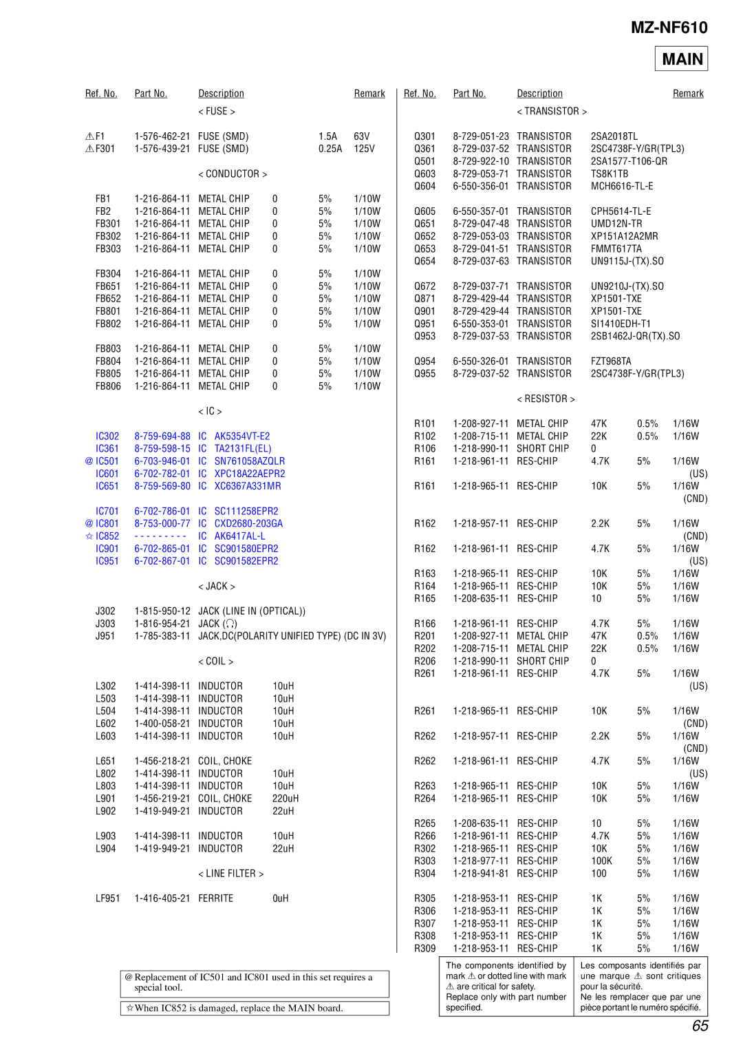 Sony MZ-NF610 service manual Fuse SMD 