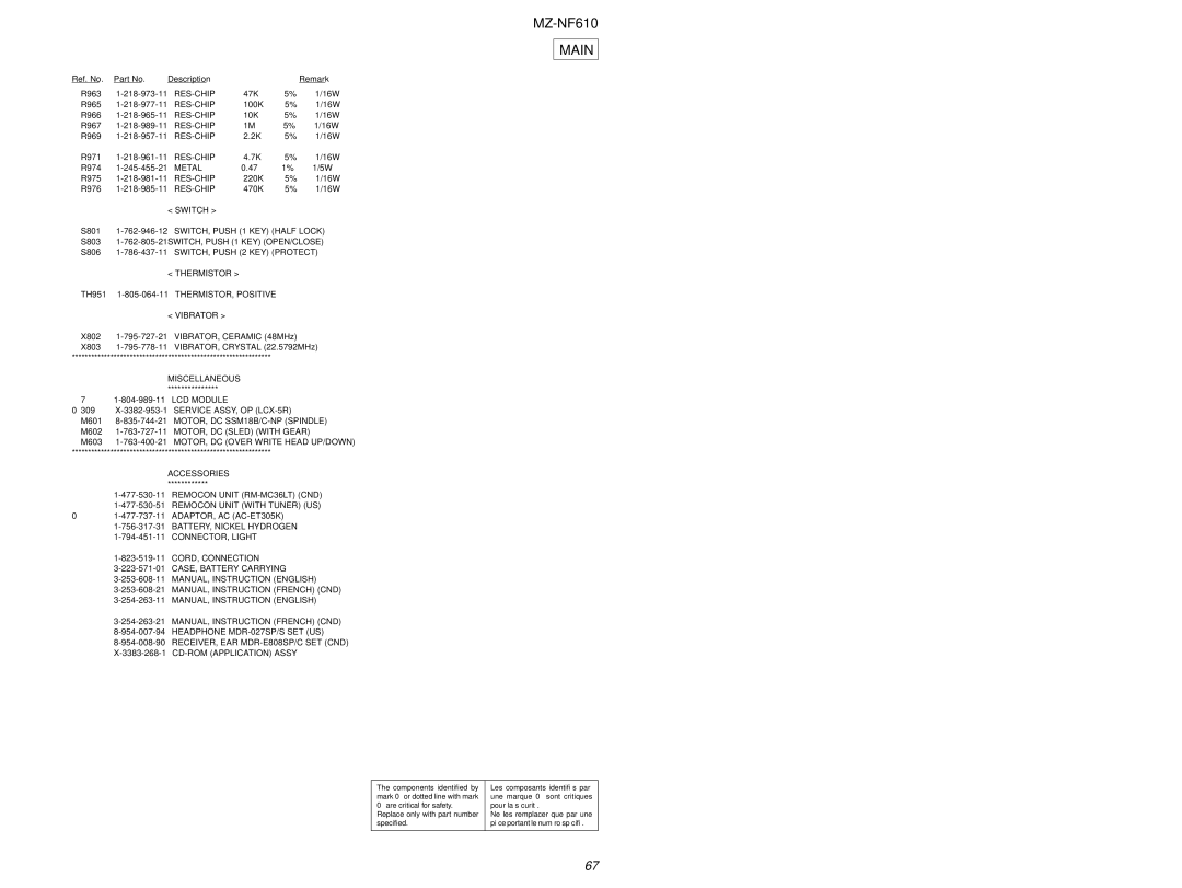 Sony MZ-NF610 service manual Metal 