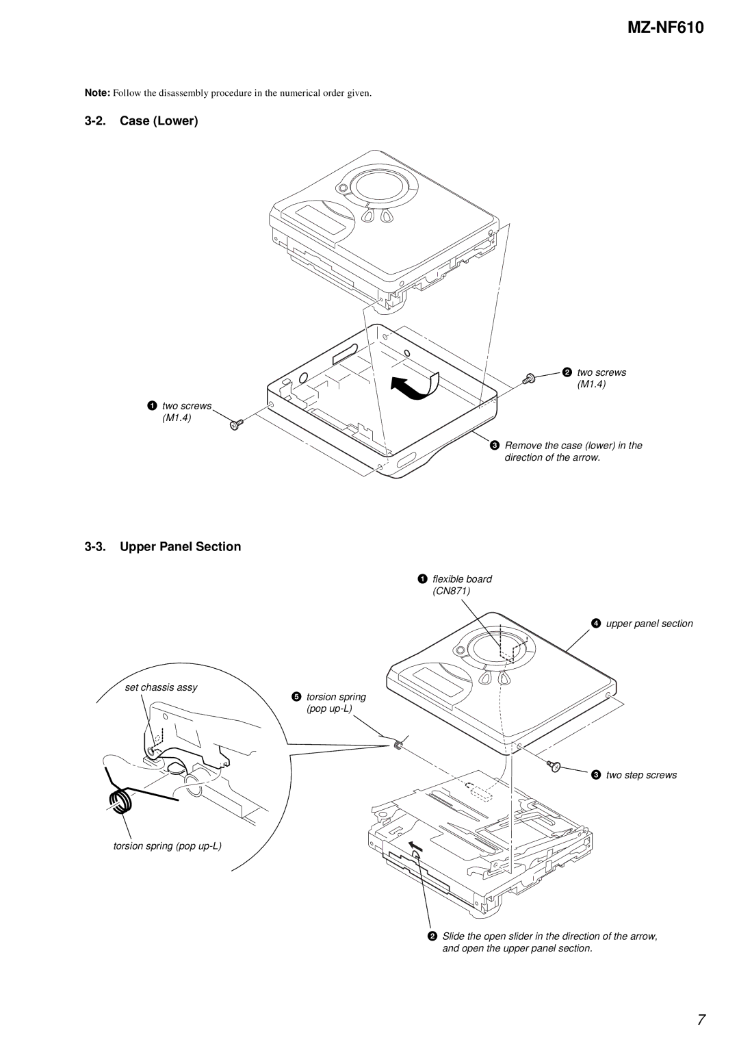 Sony MZ-NF610 service manual Case Lower, Upper Panel Section 