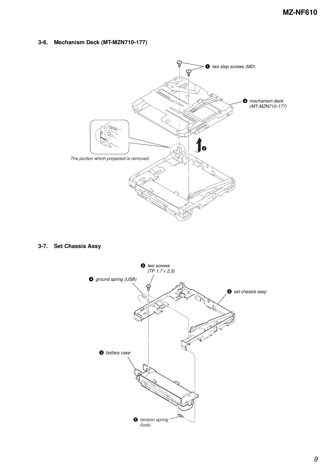 Sony MZ-NF610 service manual Mechanism Deck MT-MZN710-177, Set Chassis Assy 