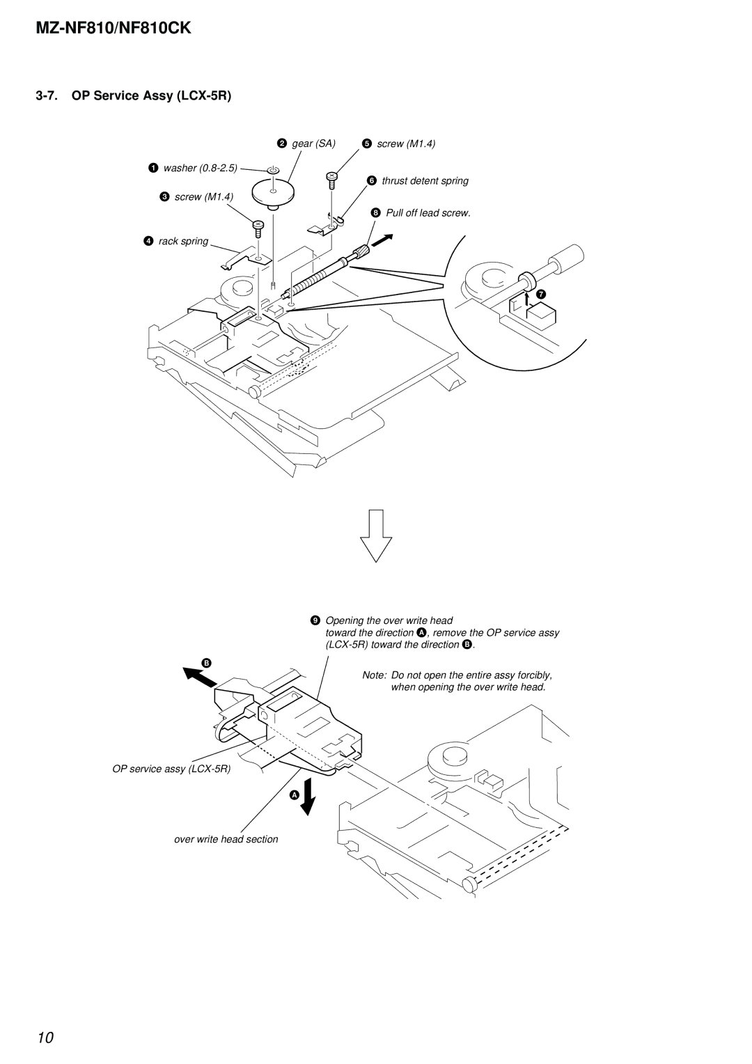 Sony MZ-NF810 service manual OP Service Assy LCX-5R, Gear SA Screw M1.4 