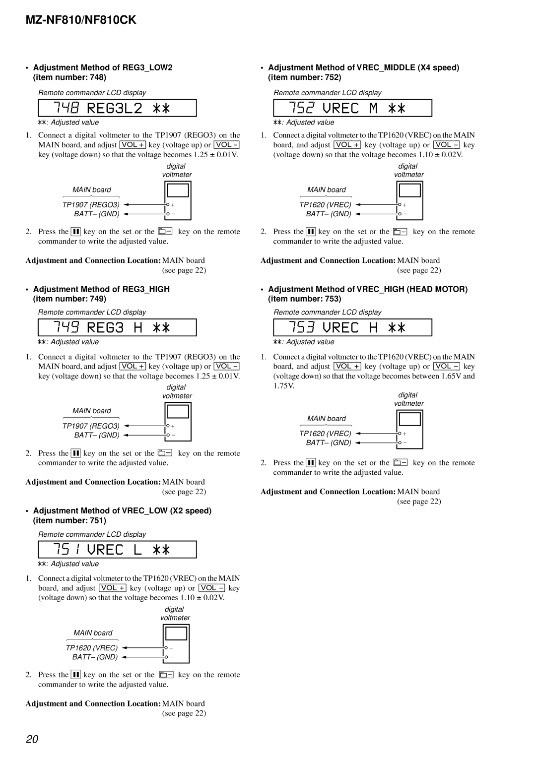 Sony MZ-NF810 service manual 748 REG3L2, 749 REG3 H, Vrec L, Vrec M, Vrec H 