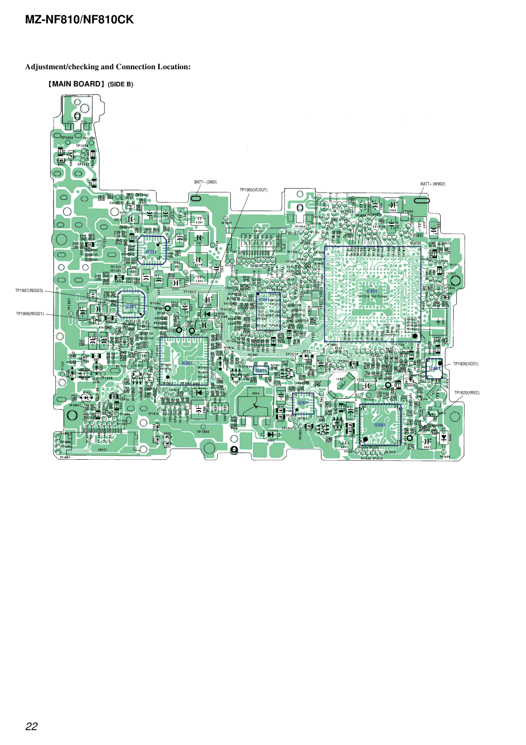 Sony MZ-NF810 service manual Adjustment/checking and Connection Location 