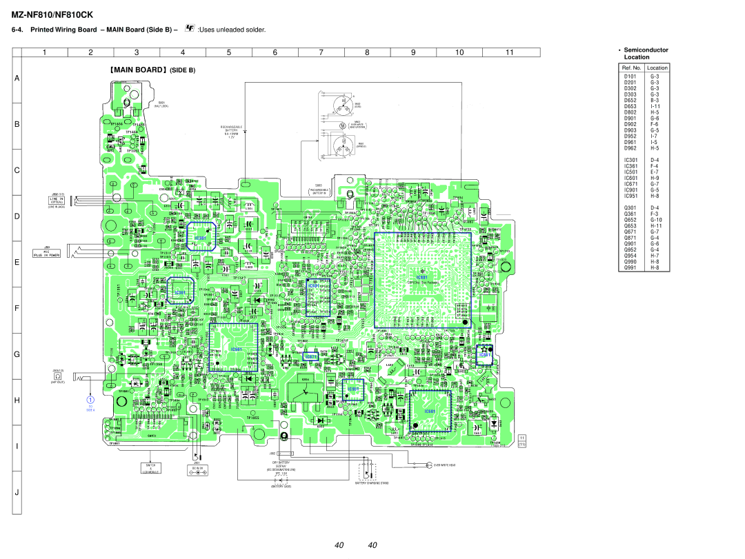 Sony MZ-NF810 service manual Printed Wiring Board Main Board Side B Uses unleaded solder 