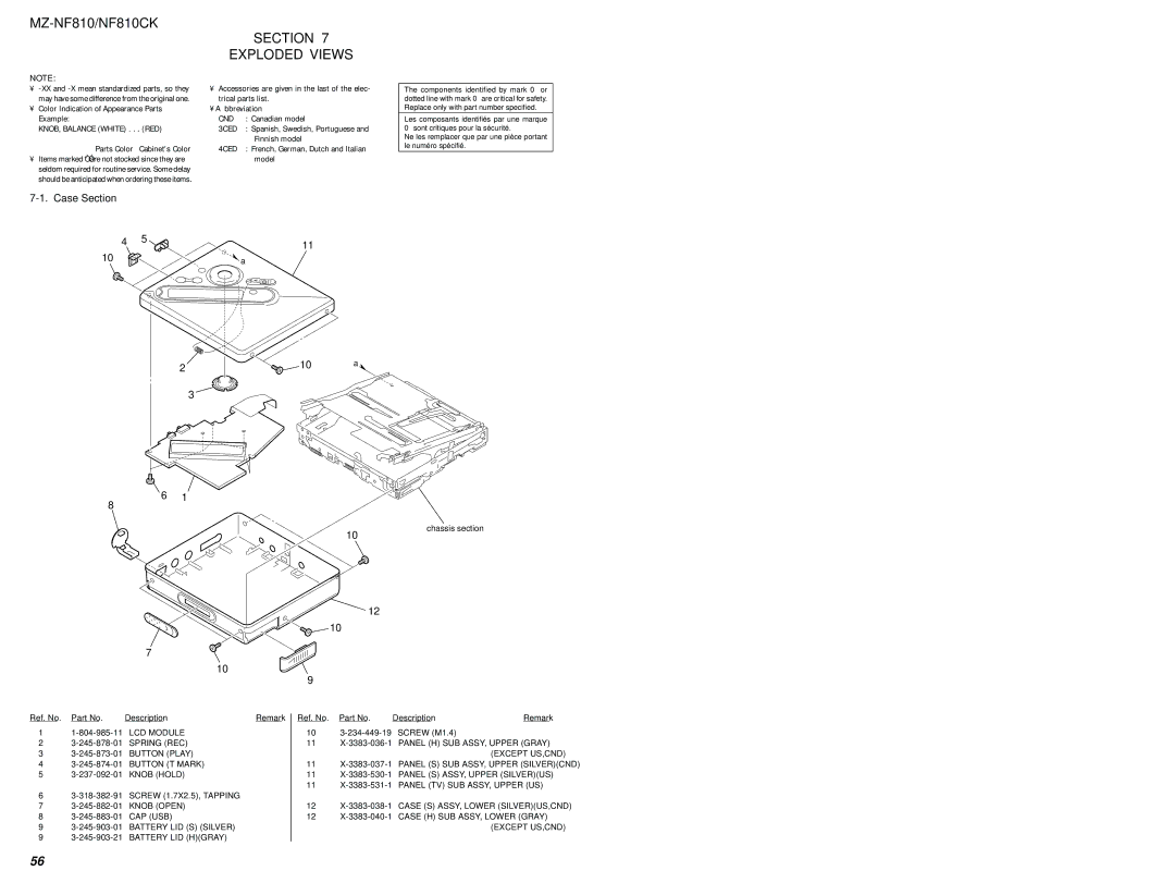 Sony MZ-NF810 service manual Section Exploded Views, Case Section 