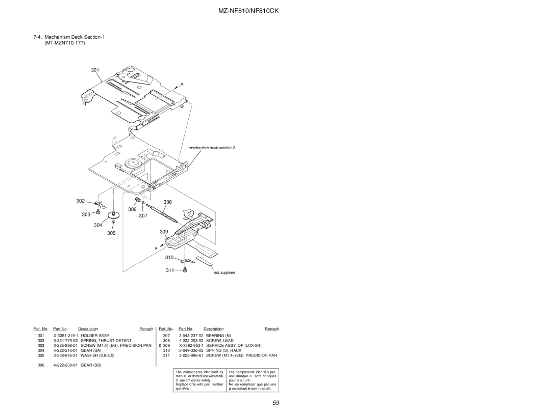 Sony MZ-NF810 service manual Mechanism Deck MT-MZN710-177 301, 302 308 306 303307 304 305309 310 