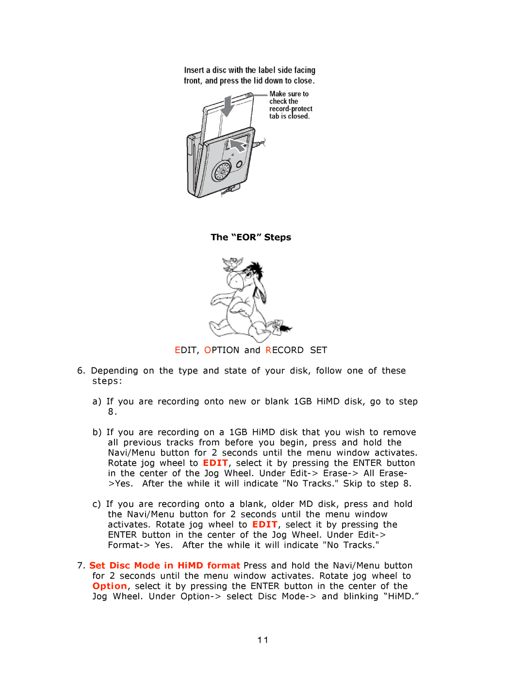 Sony MZ-NH900 manual EOR Steps 