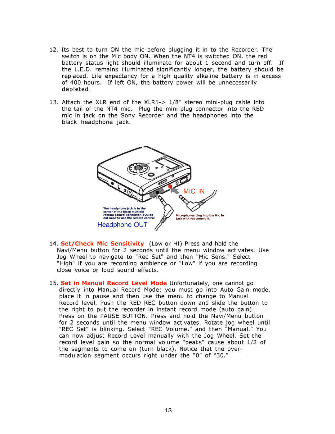 Sony MZ-NH900 manual Mic 