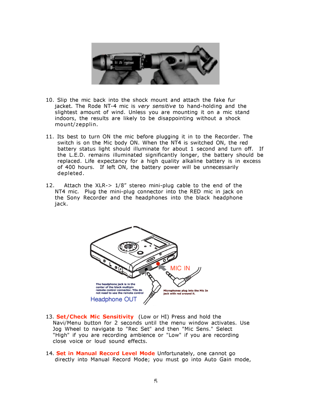 Sony MZ-NH900 manual Mic 