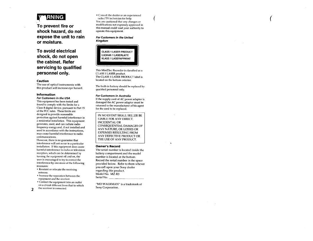 Sony MZ-R3 manual 