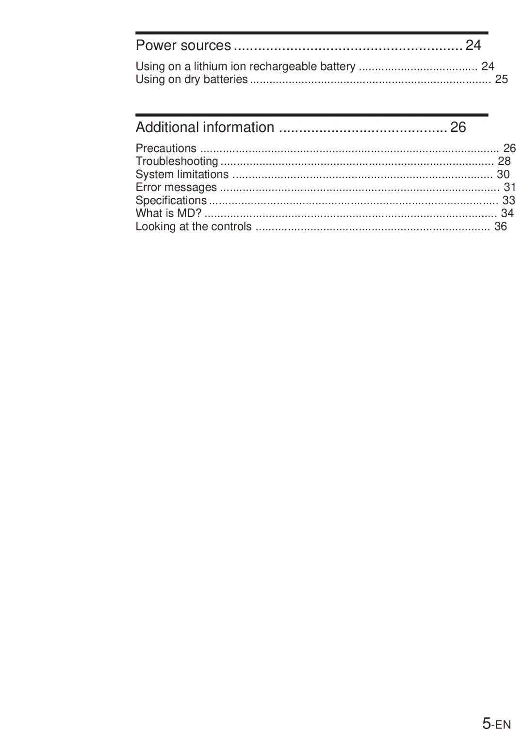 Sony MZ-R30 operating instructions Power sources, Additional information 